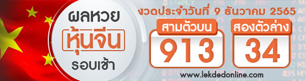 ผลหวยหุ้นจีนเช้า 9/12/65