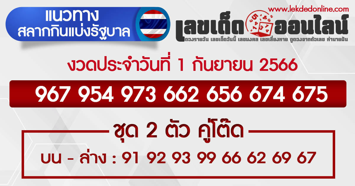 แนวทางหวยรัฐบาล 1/9/66 เลขเด็ดหวยไทยจากเลขวงในของ เลขเด็ดออนไลน์