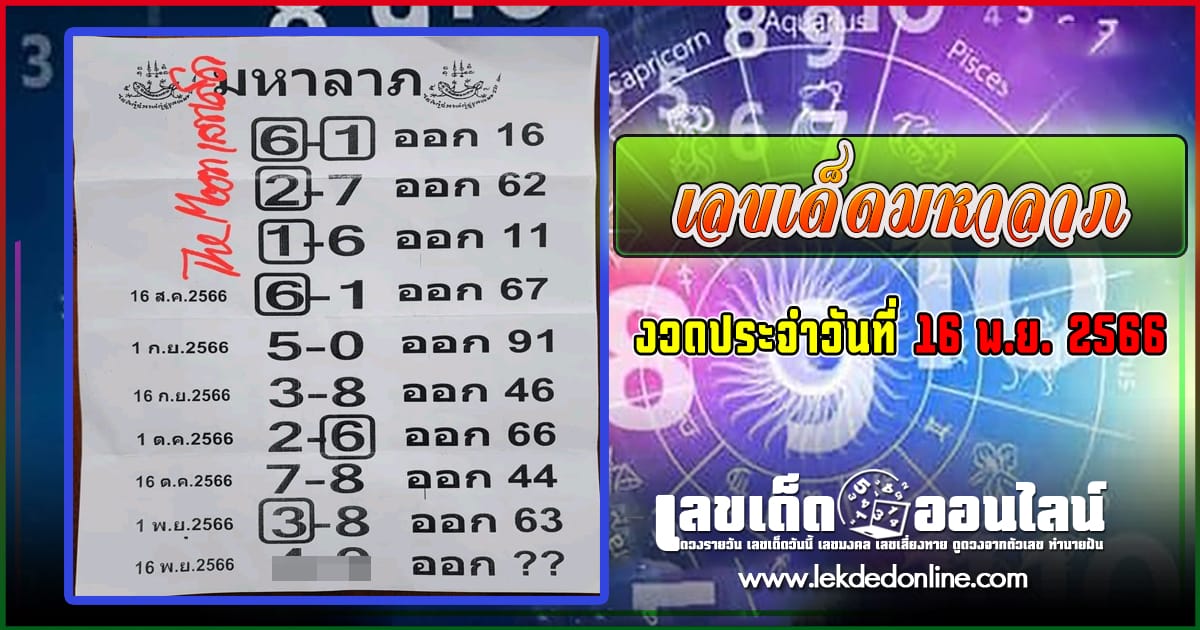 เลขมหาลาภ 16/11/66-"Popular lottery numbers"