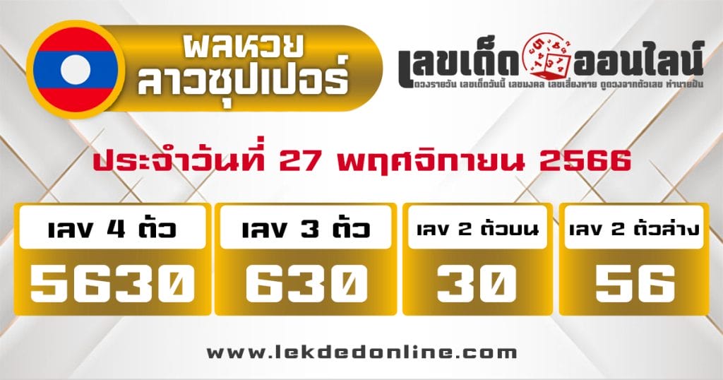 ผลหวยลาวซุปเปอร์ 27/11/66-"Lao Super Lottery results 27-11-66"