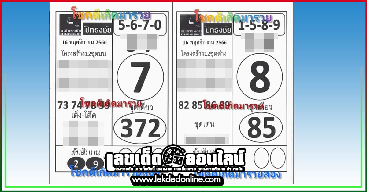 เลขปักธงชัยบน-ล่าง 16 11 66-"Popular lottery numbers"