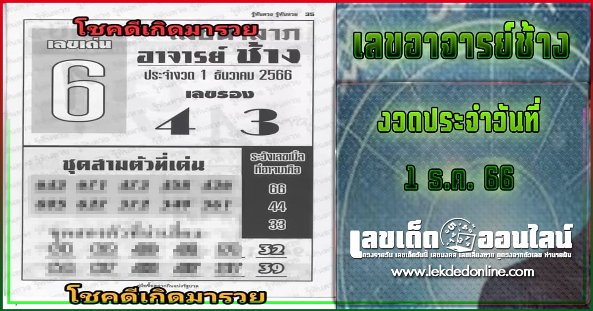 อาจารย์ช้าง 1 12 66 แนวทางเลขเด่นหวยเด็ดสุดแม่นๆ คอหวยไม่พลาดแนวทางแทงหวยรัฐบาลไทย