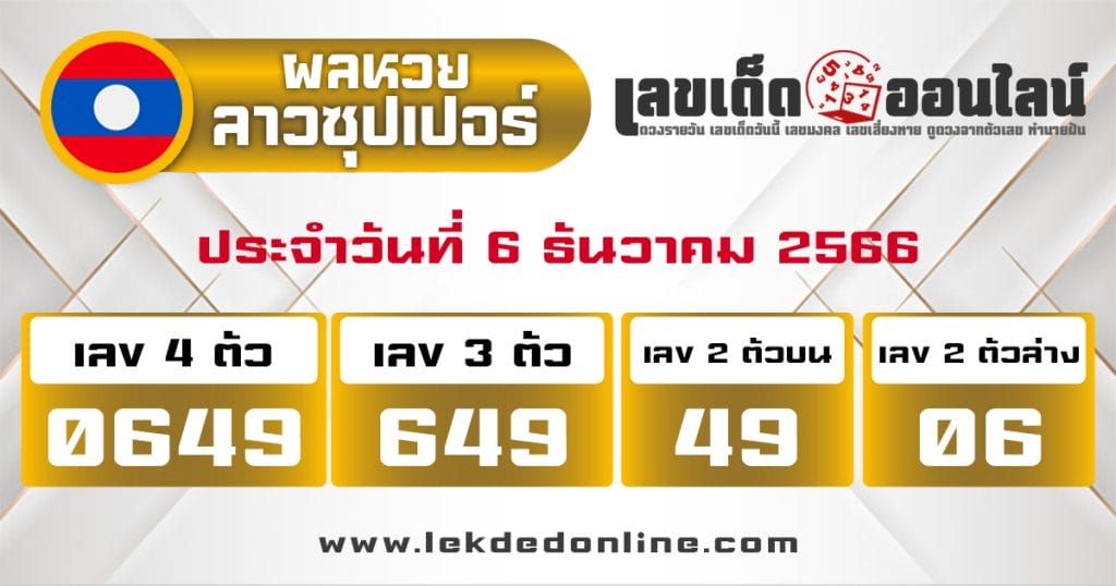 ผลหวยลาวซุปเปอร์ 6/12/66 - "Lao Super Lottery results 61266"