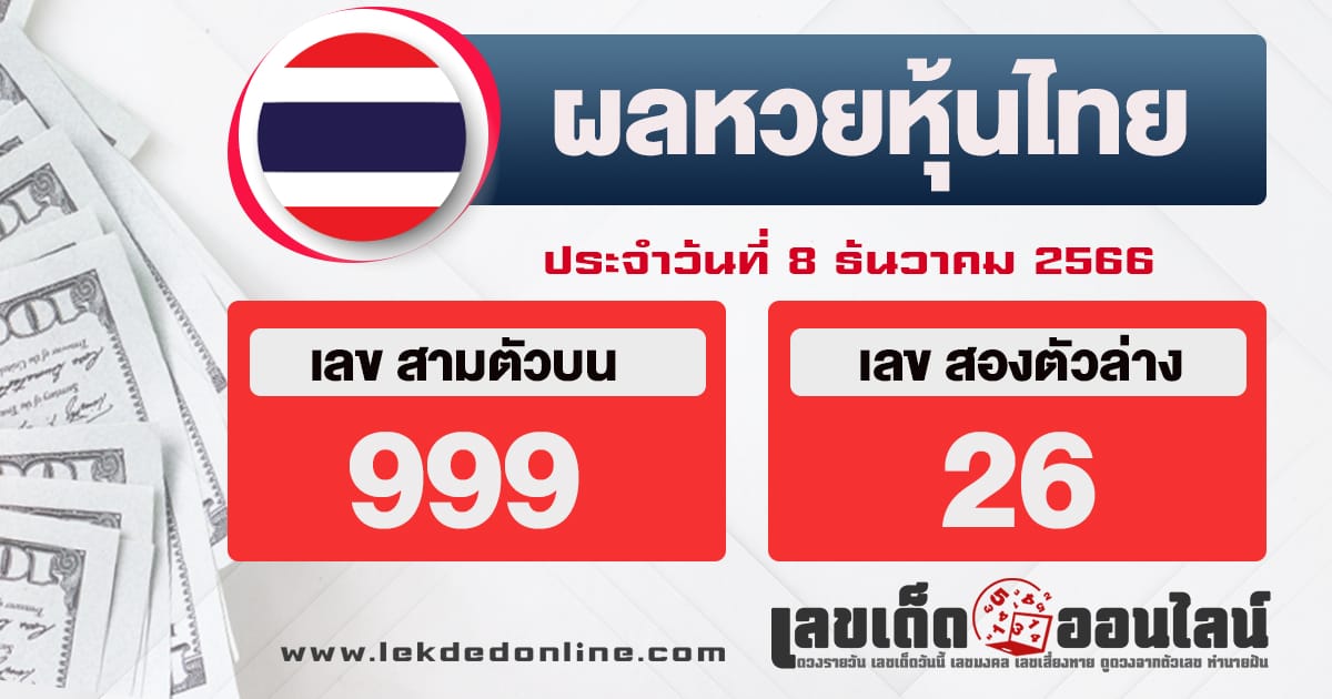 ผลหวยหุ้นไทย 8/12/66-"Thai stock results 81266"