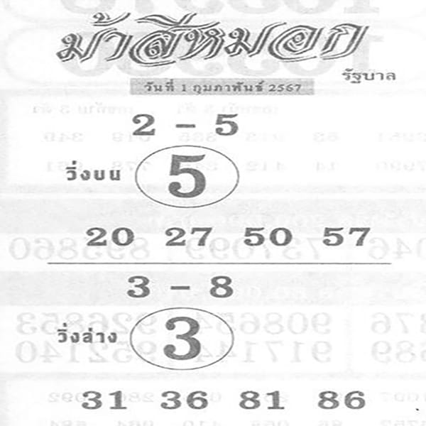 เลขม้าสีหมอก 1 02 67-"Misty horse numbers"