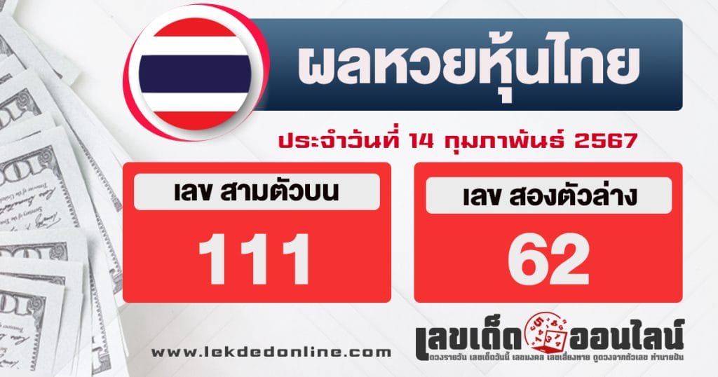 ผลหวยหุ้นไทย 14/2/67 - "Thai stock lottery results 14267"