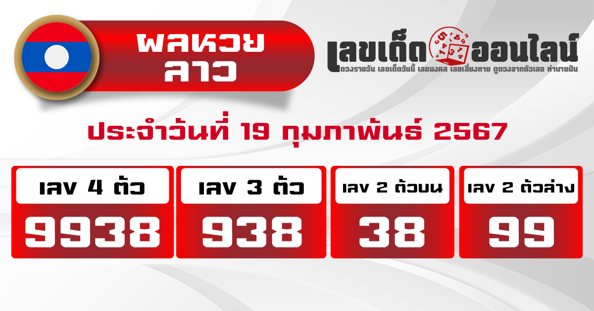 ผลหวยลาว 19/2/67 "laos-lottery-results 19/2/67 "