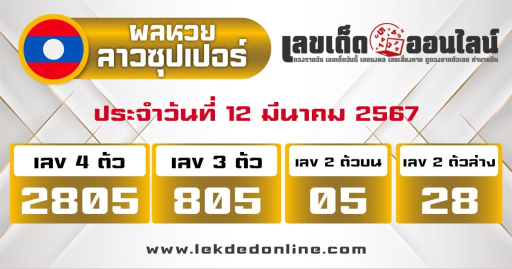 ผลหวยลาวซุปเปอร์ 12/3/67 - "Lao Super Lottery results 12367"