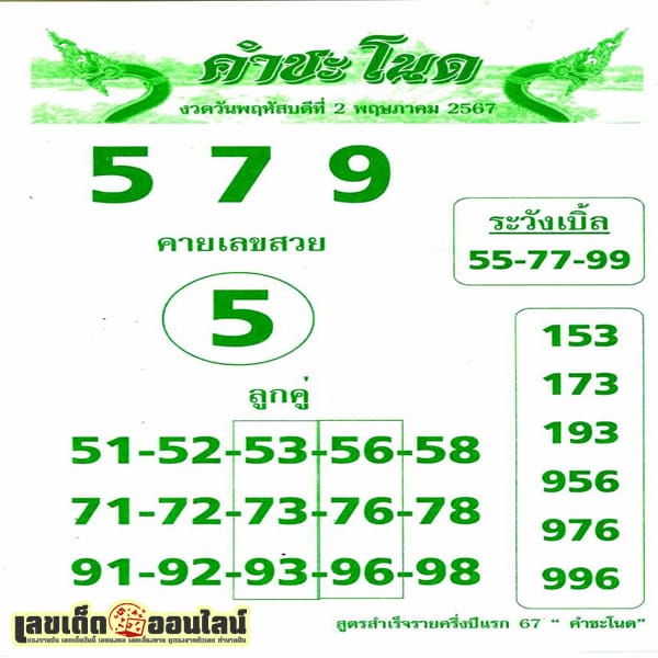 เลขคำชะโนด 2 5 67-"Khamchanot number"