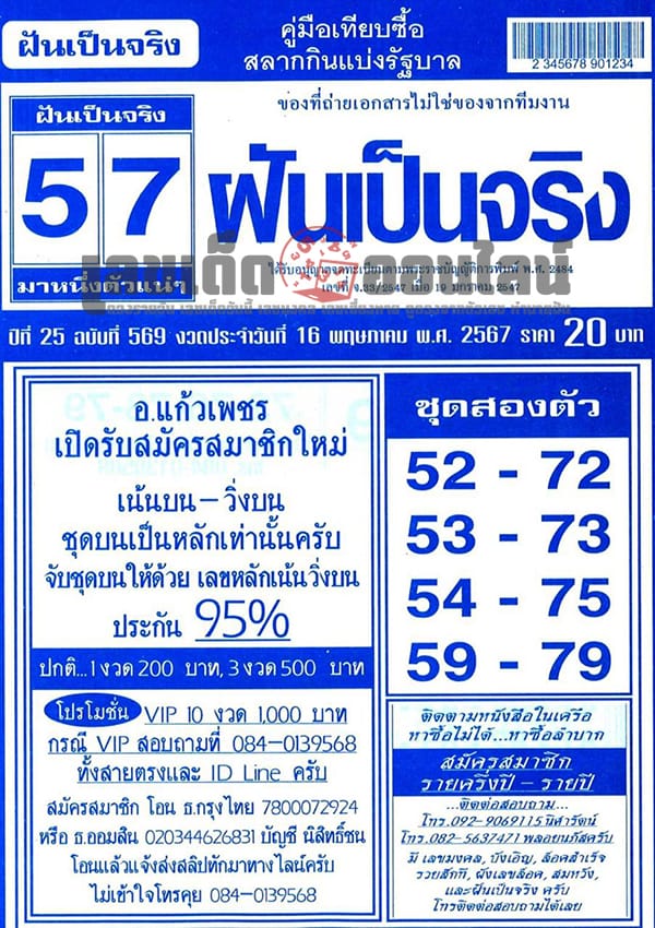 เลขฝันเป็นจริง 16 5 67-"Dream numbers come true"