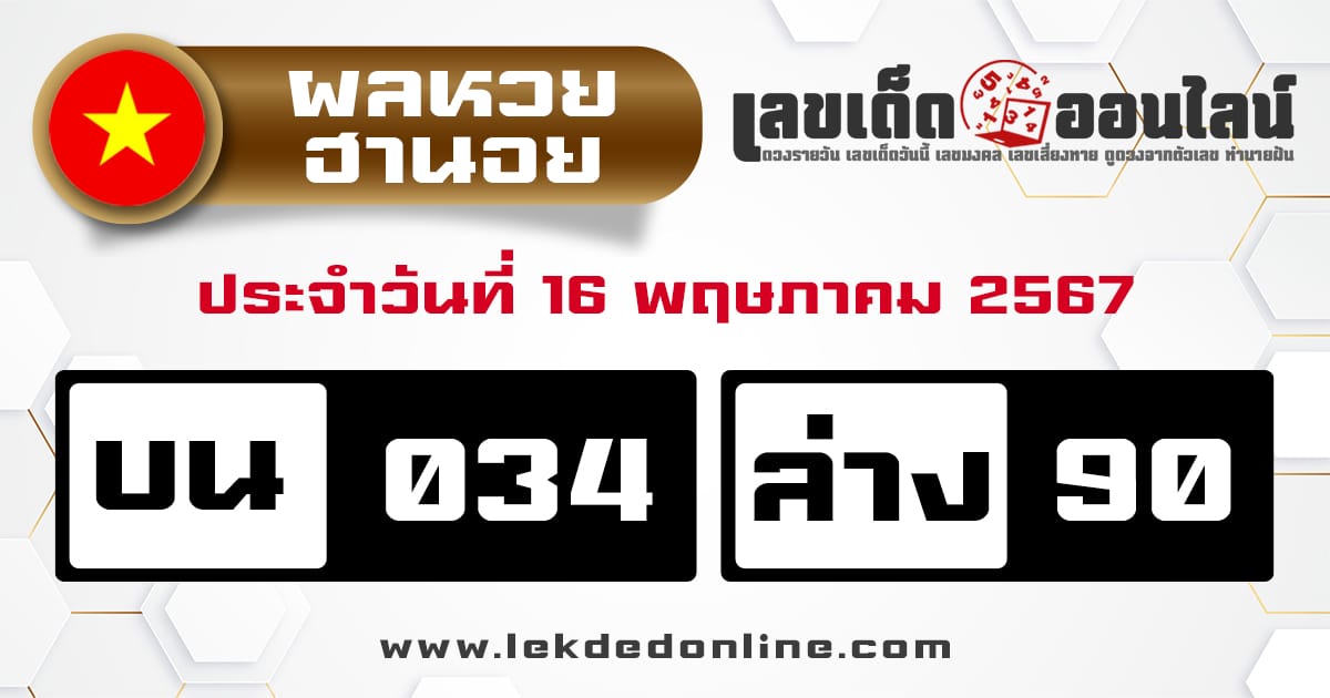 ผลหวยฮานอย 16/5/67-"Hanoi lottery results"