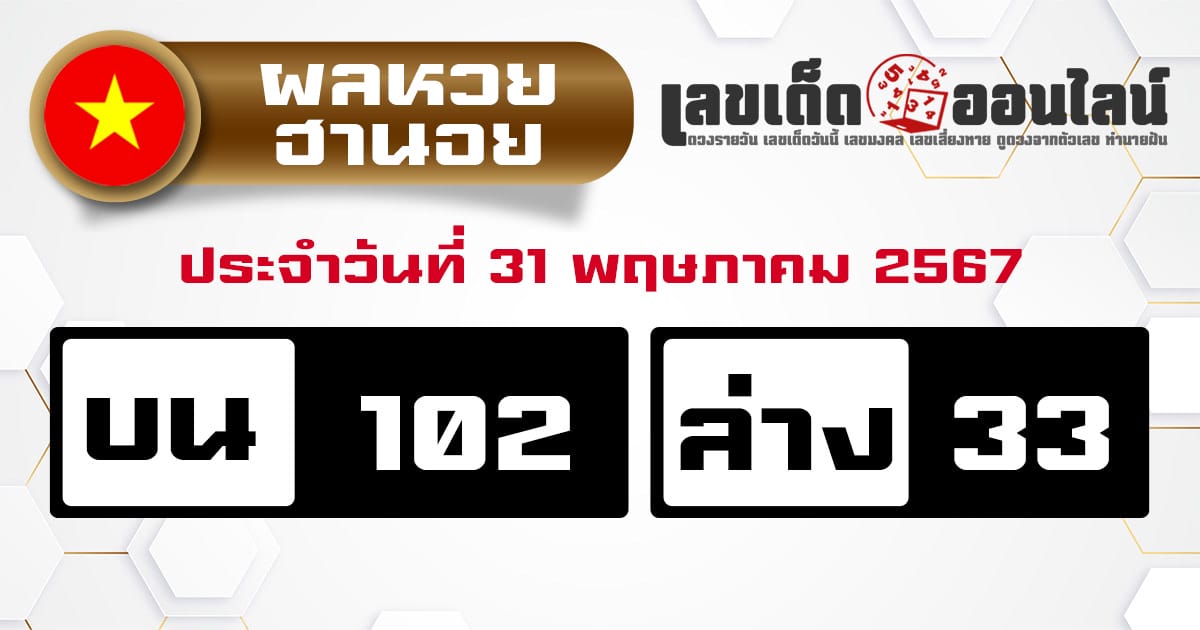 ผลหวยฮานอย 31/5/67-''Hanoi lottery results 31/5/67''