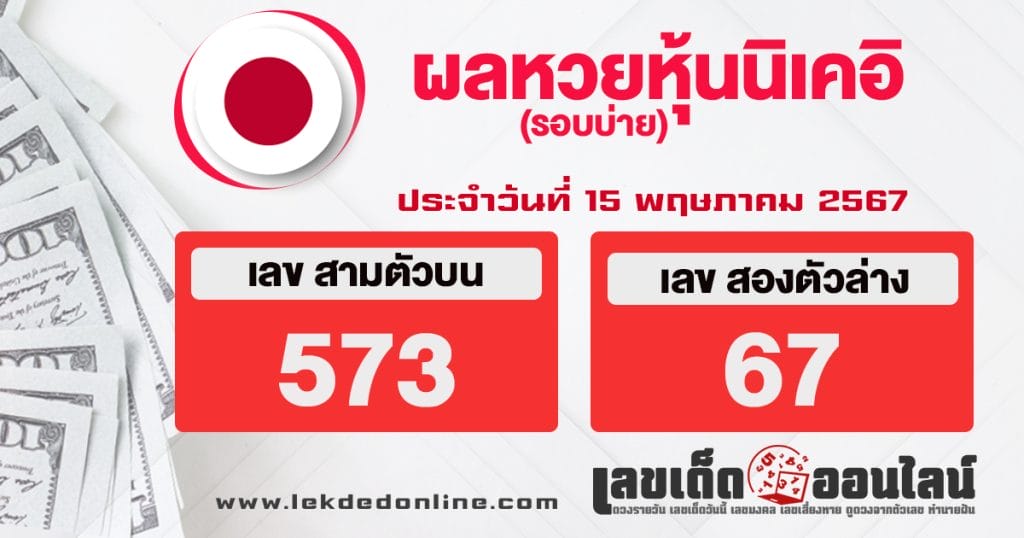 ผลหวยหุ้นนิเคอิบ่าย 15/5/67 - "Nikkei stock lottery results afternoon 15567"