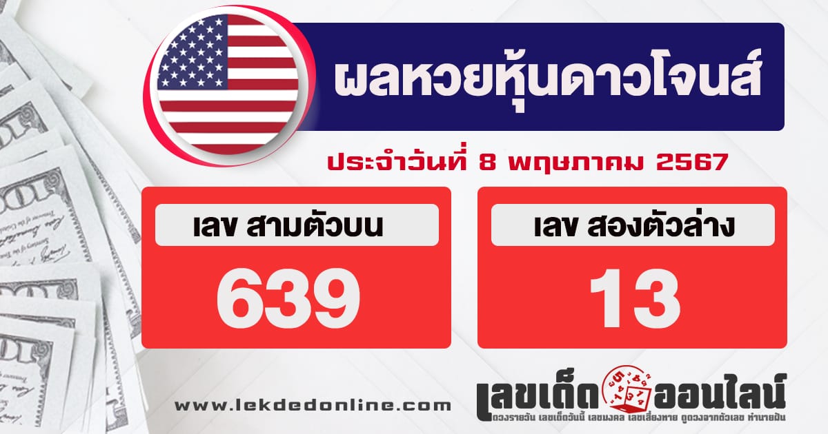 ผลหวยหุ้นดาวโจนส์ 8/5/67-"dow-jones-stock-lottery-results"