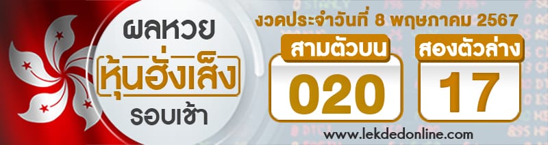 ผลหวยหุ้นฮั่งเส็งรอบเช้า 8/5/67-"hang-seng-stock-lottery-results-morning-round"