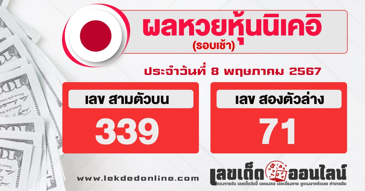 ผลหวยหุ้นนิเคเช้า 8/5/67-"nikkei-stock-lottery-results-morning"