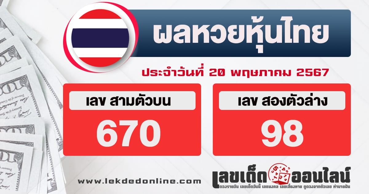 ผลหวยหุ้นไทย 20/5/67-"thai-stock-lottery-results"