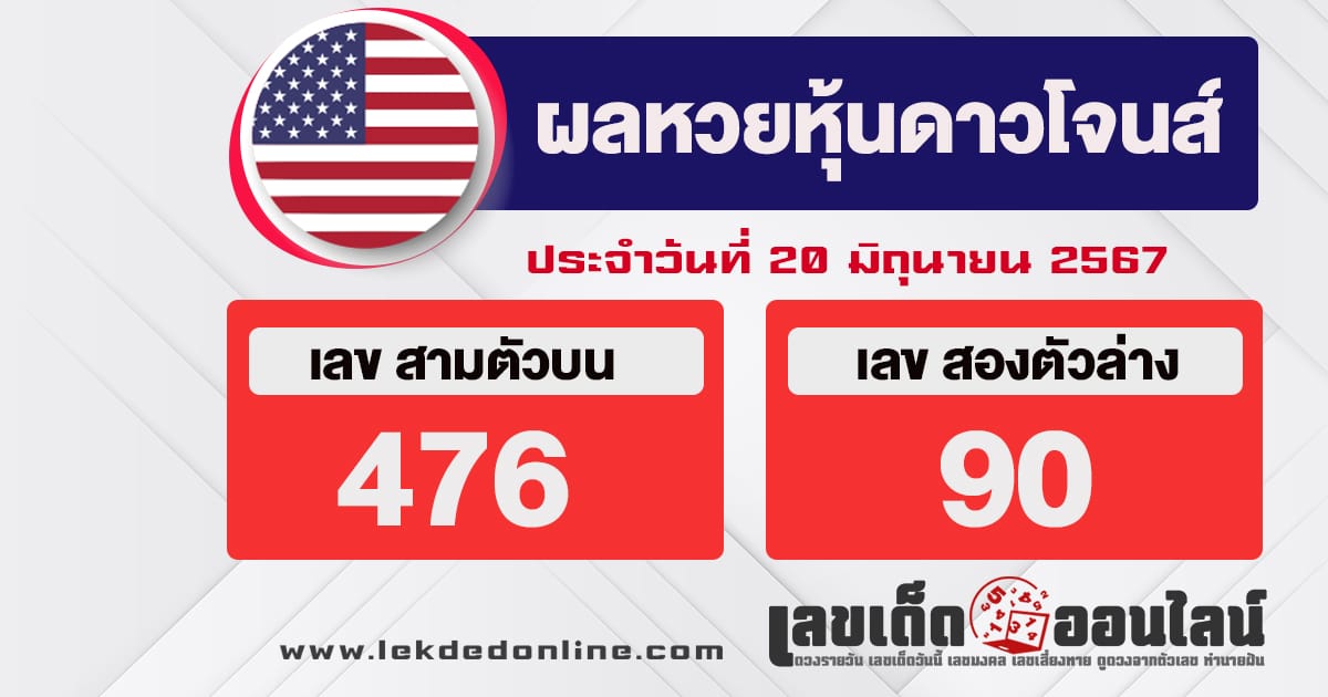 ผลหวยหุ้นดาวโจนส์ 20/6/67 - " Dow Jones stock lottery results 20-6-67"