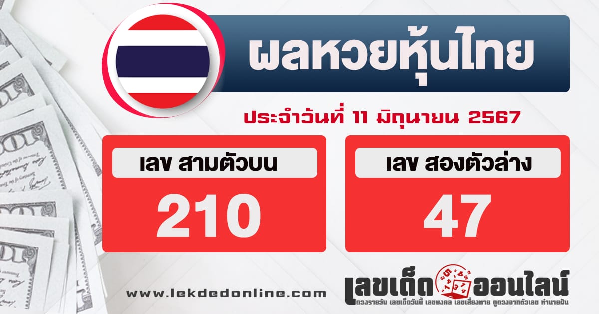 ผลหวยหุ้นไทย11/6/67 -"Thai stock lottery results 11/6/67"