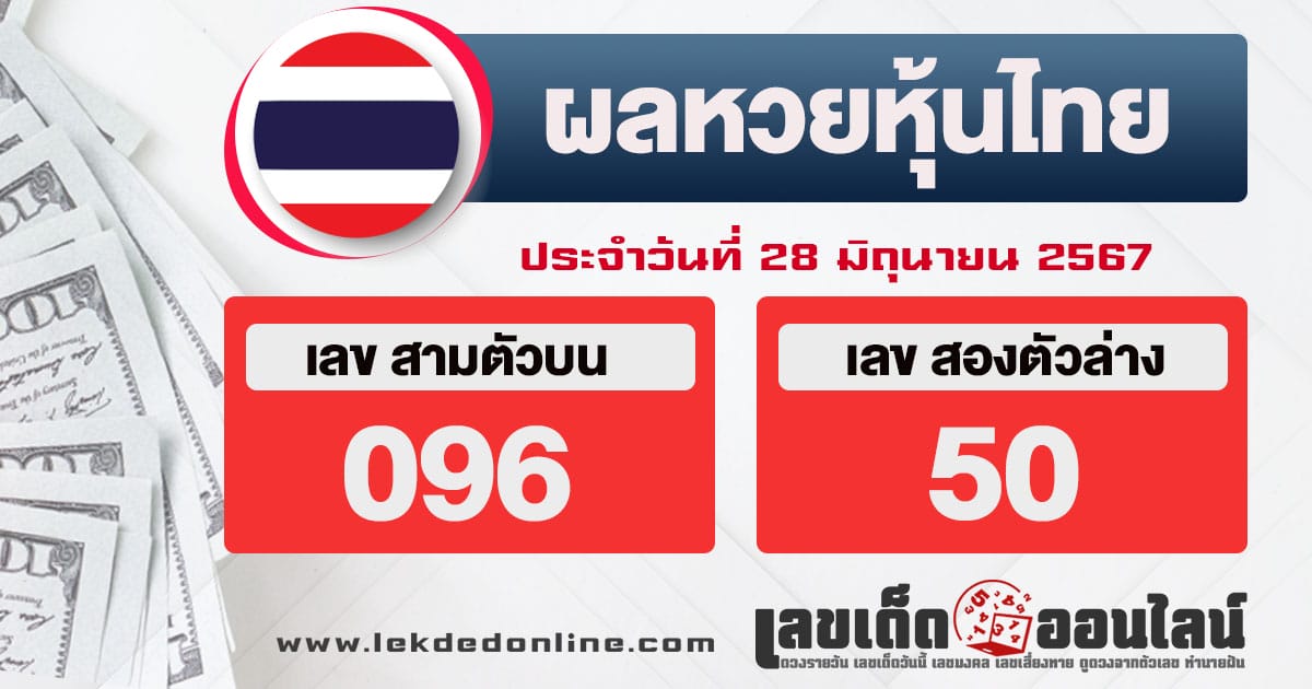 ผลหวยหุ้นไทย 28/6/67-"Thai stock lottery results-28-6-67"