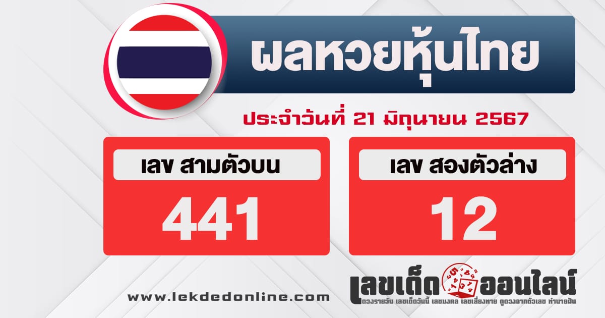 ผลหวยหุ้นไทย 21/6/67 - "Thai stock lottery results 21-4-67"