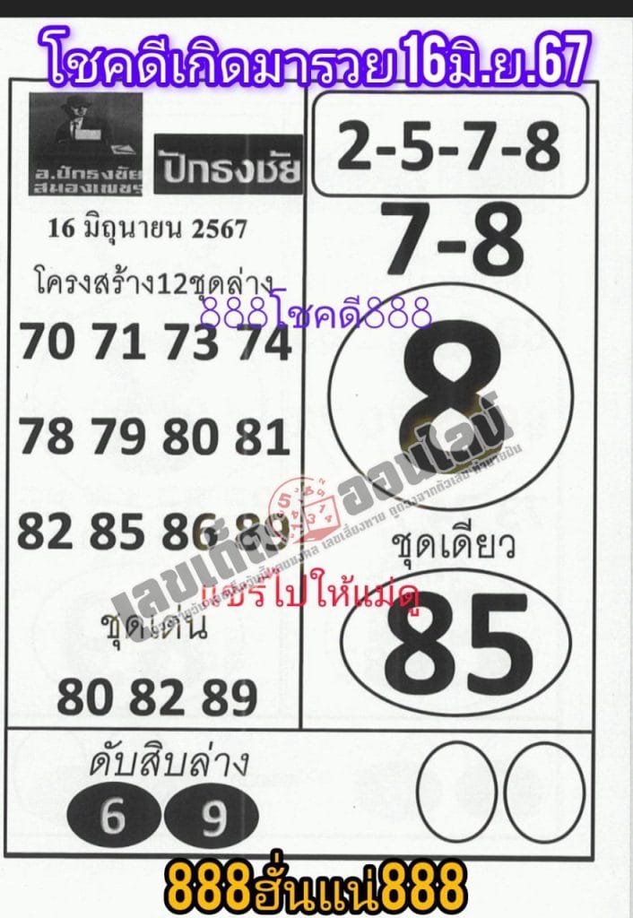 เลขปักธงชัยบน-ล่าง 16 6 67 - "Top-bottom Pakthongchai numbers 16.6.67"