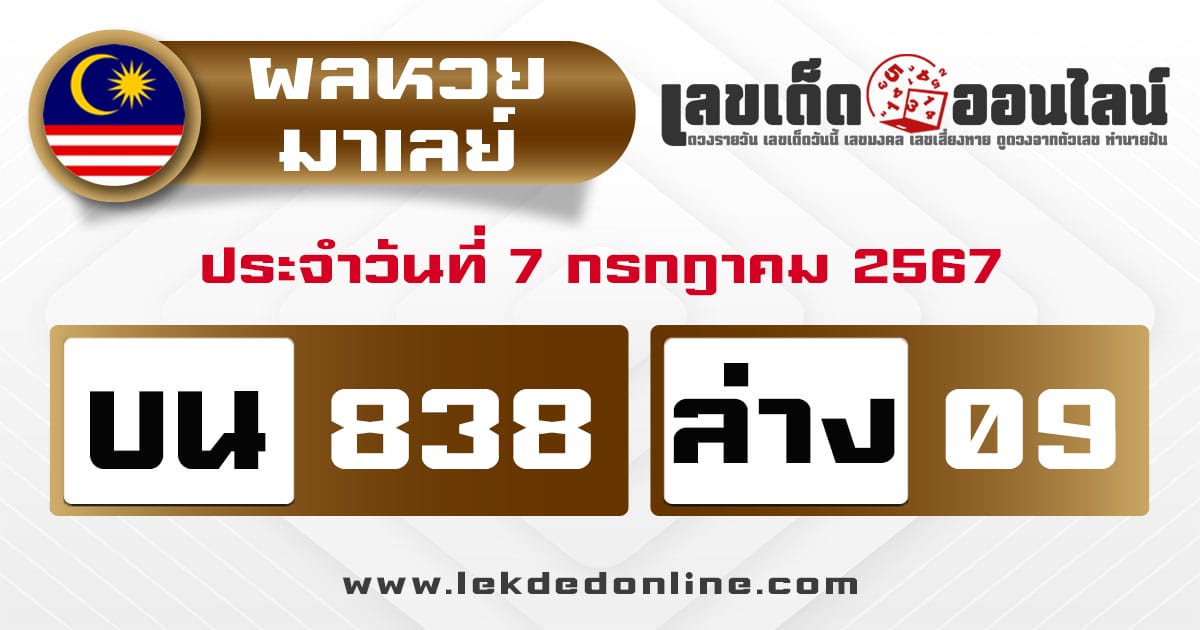 ผลหวยมาเลย์ 7/7/67-"Malaysian lottery results-7-7-67"