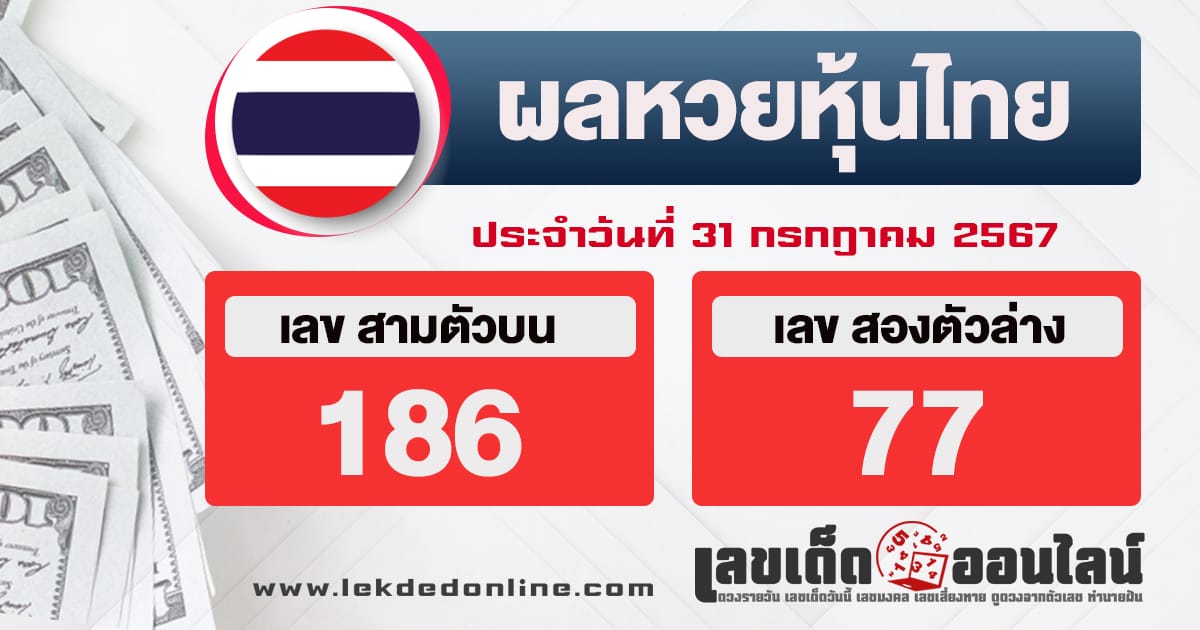 ผลหวยหุ้นไทย 31/7/67-"Thai stock lottery results"