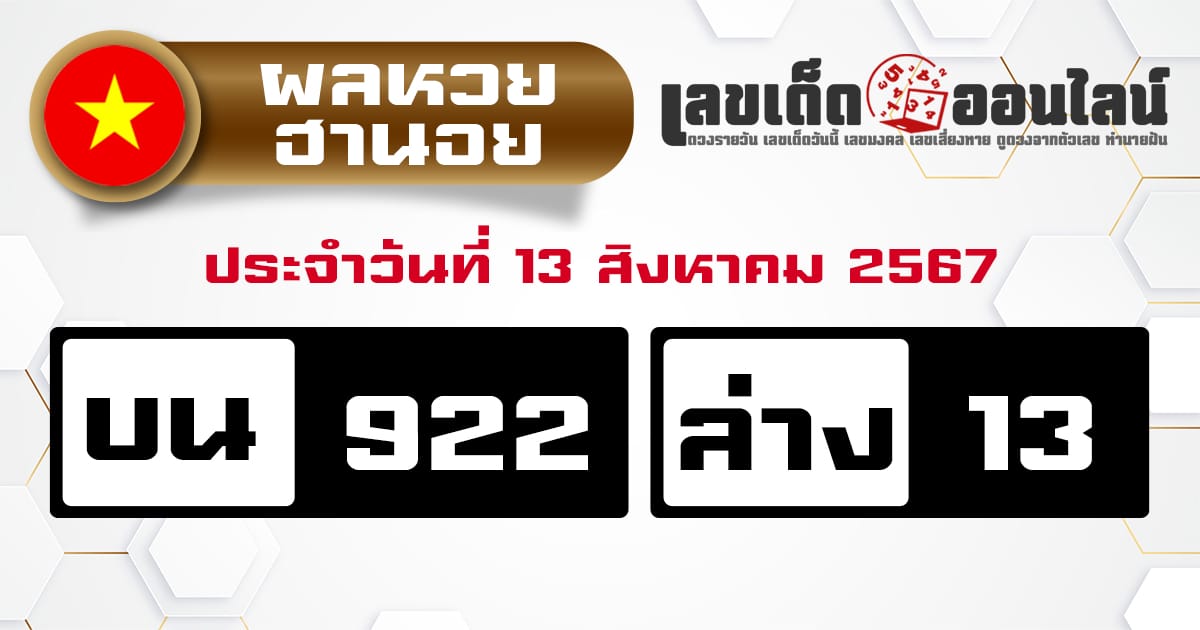 ผลหวยฮานอย 13/8/67-''Hanoi lottery results 13/8/67''