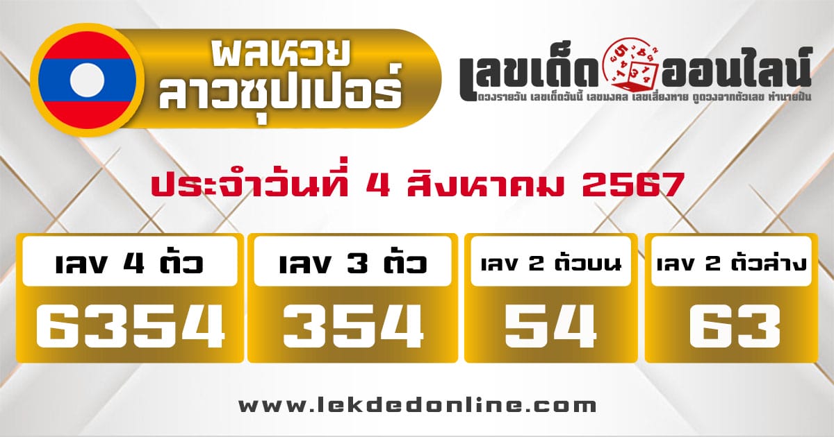 ผลหวยลาวซุปเปอร์ 4/8/67-"Lao Super Lottery results"