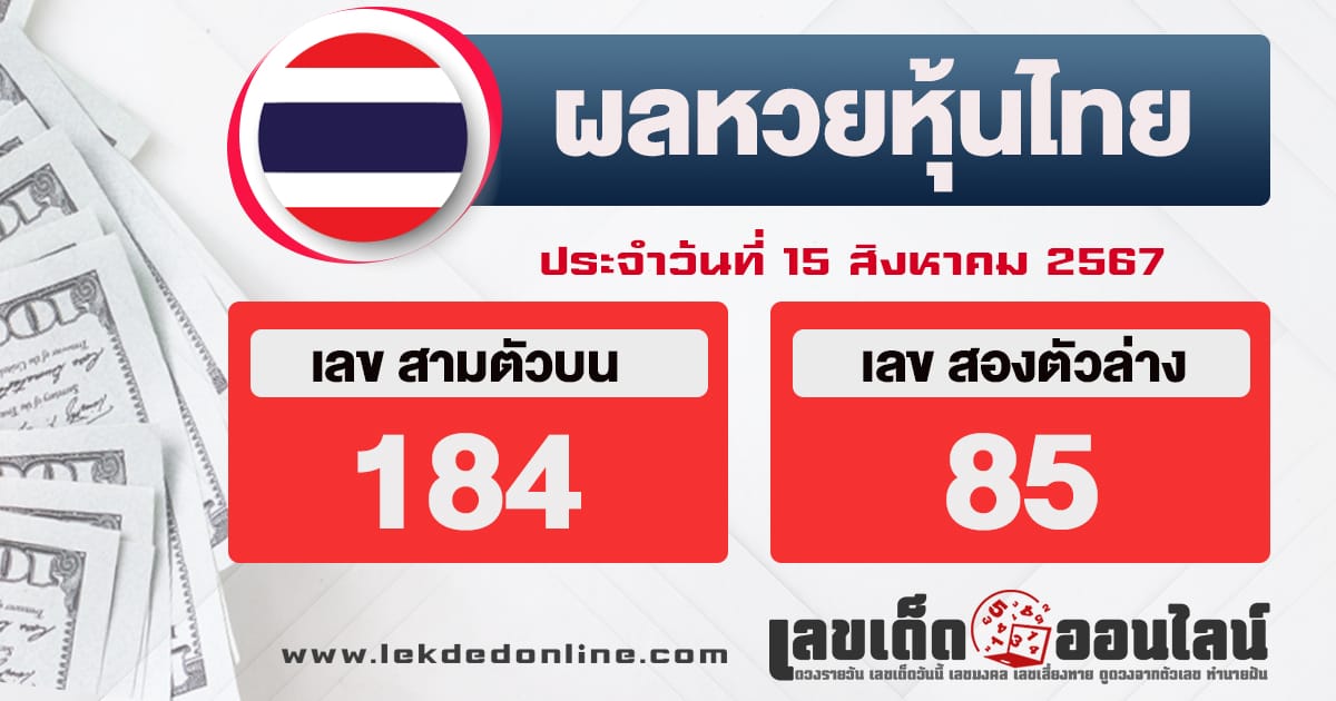 ผลหวยหุ้นไทย 15/8/67 -"Thai stock lottery results 15/8/67"