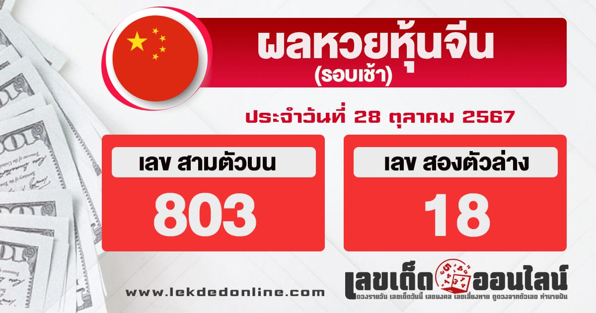 ผลหวยหุ้นจีนเช้า 28/10/67 - "Chinese stock lottery results afternoon round 28-10-67."