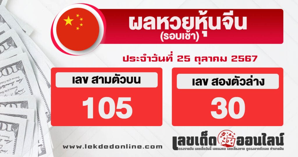 ผลหวยหุ้นจีนเช้า 25/10/67 - "Chinese stock lottery results morning 25.10.67"