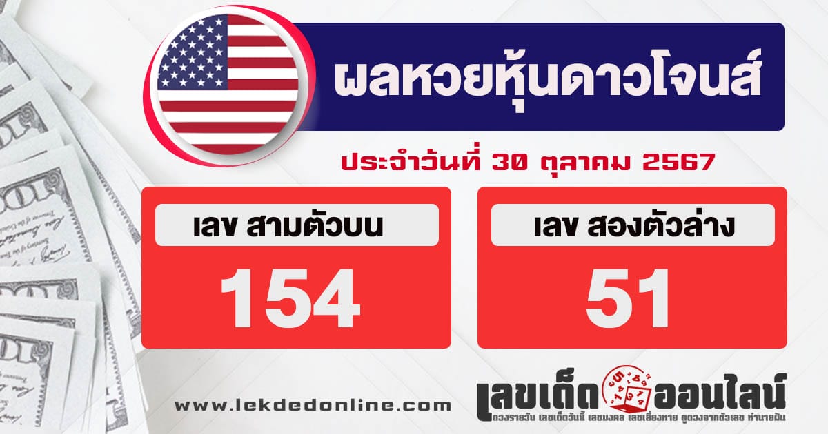 ผลหวยหุ้นดาวโจนส์ 30/10/67 -"Hang Seng stock lottery results, afternoon round 30/10/67"