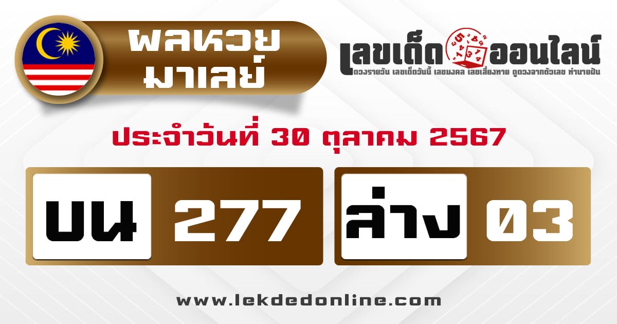 ผลหวยมาเลย์ 30/10/67 -"Malaysian lottery results 30/10/67"