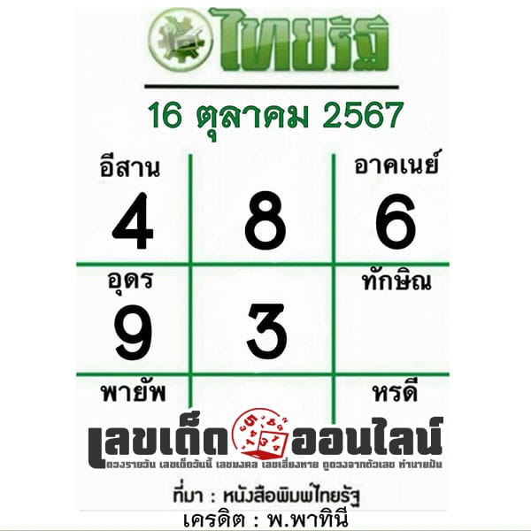 เลขไทยรัฐ 16 10 67-"Thai Rath number"