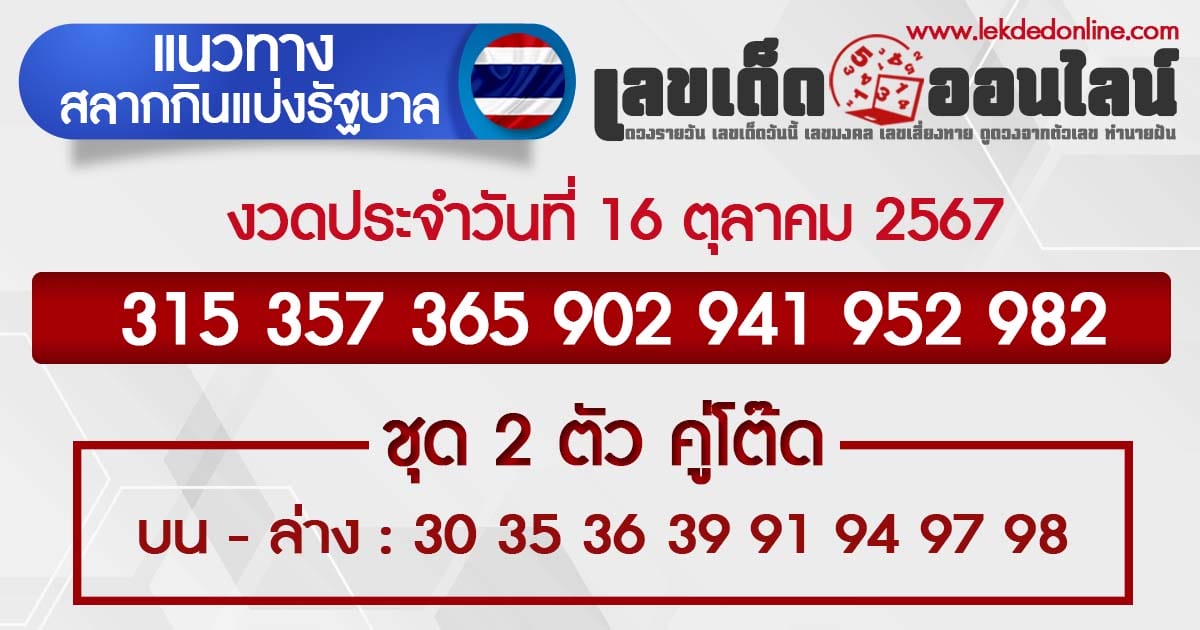 แนวทางหวยรัฐบาลไทย 16/10/67-"Thai government lottery guidelines"