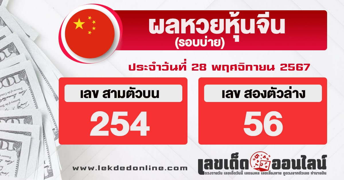 ผลหวยหุ้นจีนบ่าย 28/11/67 -"Chinese stock lottery afternoon results 28/11/67"