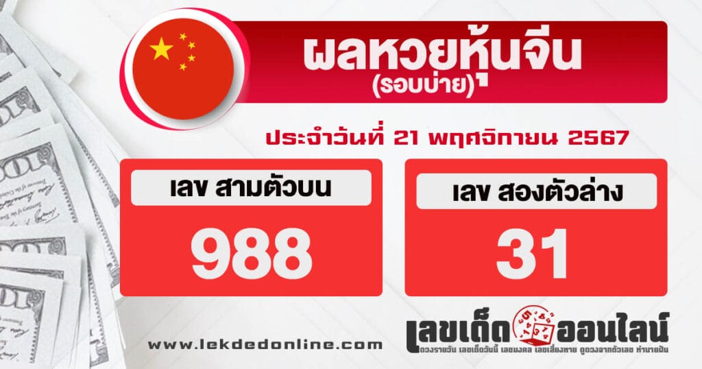 ผลหวยหุ้นจีนบ่าย 21/11/67 - "Chinese stock lottery results afternoon 21.11.67"