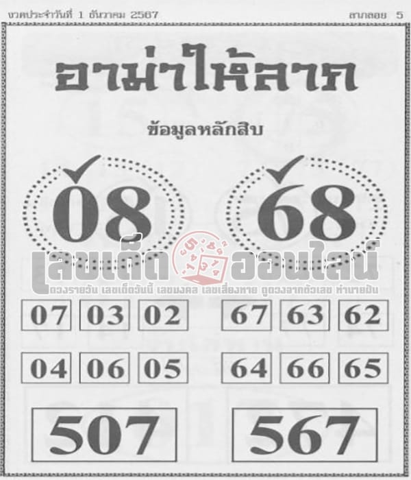 เลขอาม่าให้ลาภ 1 12 67 - "Grandma's number gives fortune: 1 12 67"