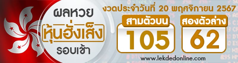 ผลหวยหุ้นฮั่งเส็งรอบเช้า 20/11/67-"Hang Seng stock lottery results, morning round 20/11/67"