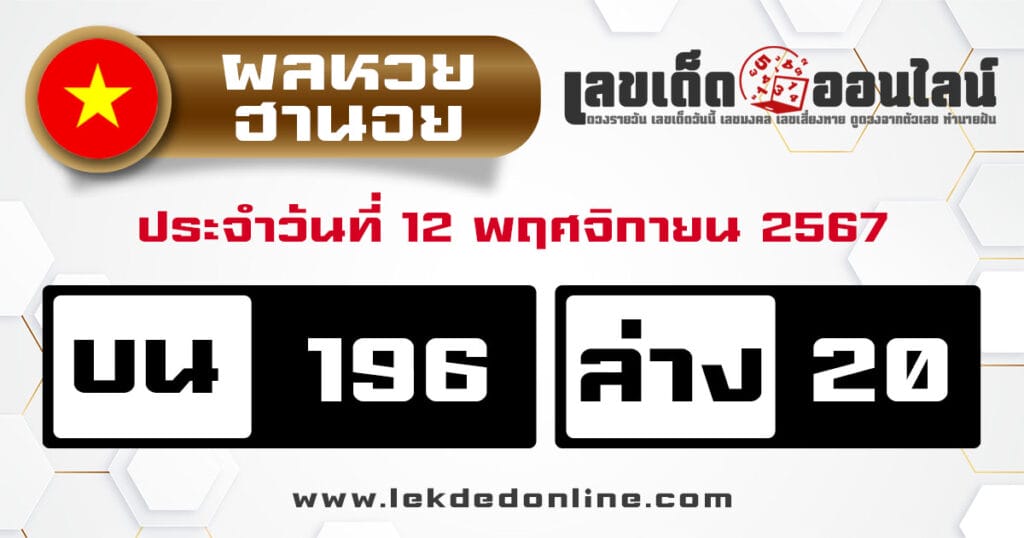 ผลหวยฮานอย 12/11/67 - "Hanoi lottery results 12.11.67"