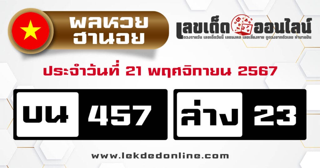 ผลหวยฮานอย 21/11/67 - "Hanoi lottery results 21.11.67"