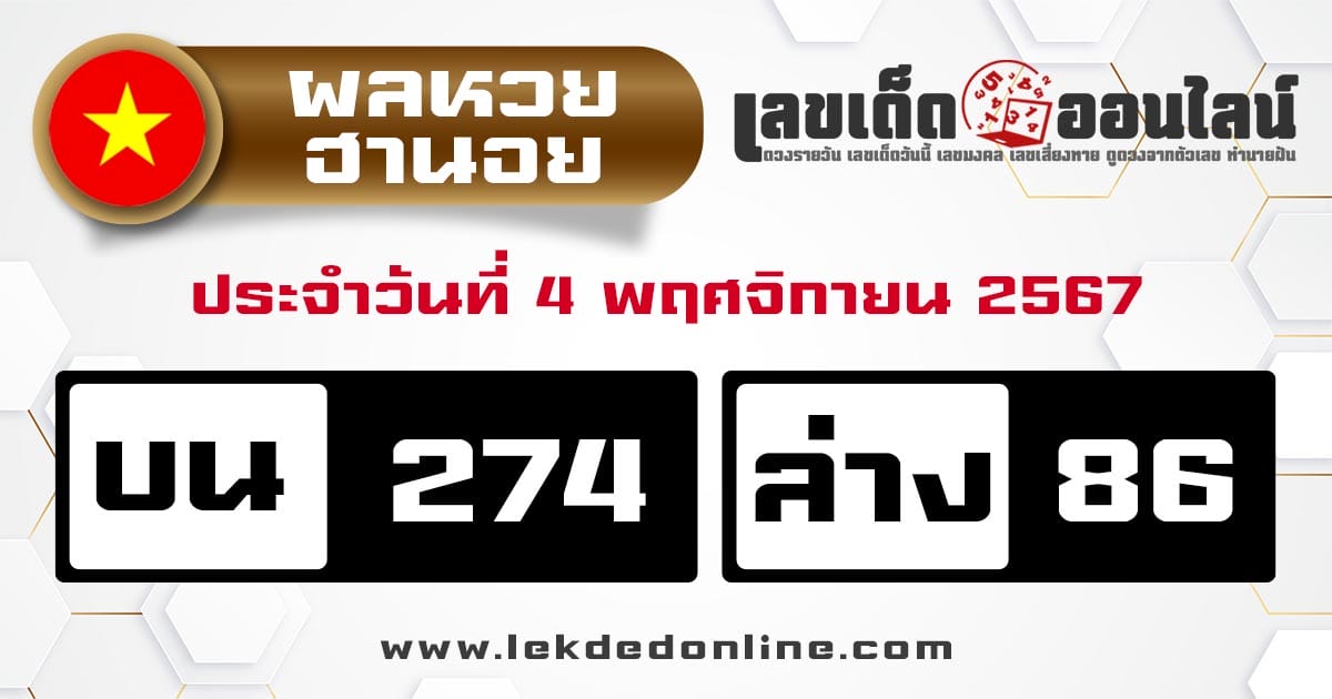 ผลหวยฮานอย 4/11/67-"Hanoi lottery results"