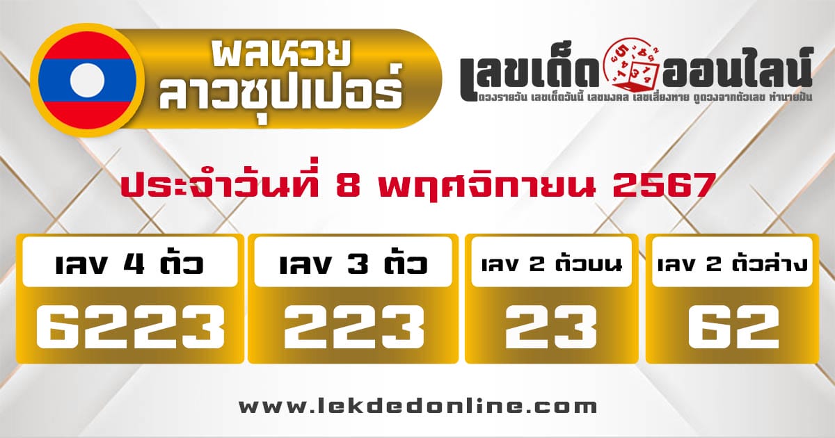 ผลหวยลาวซุปเปอร์ 8/11/67-''Lao Super Lottery results 8/11/67''