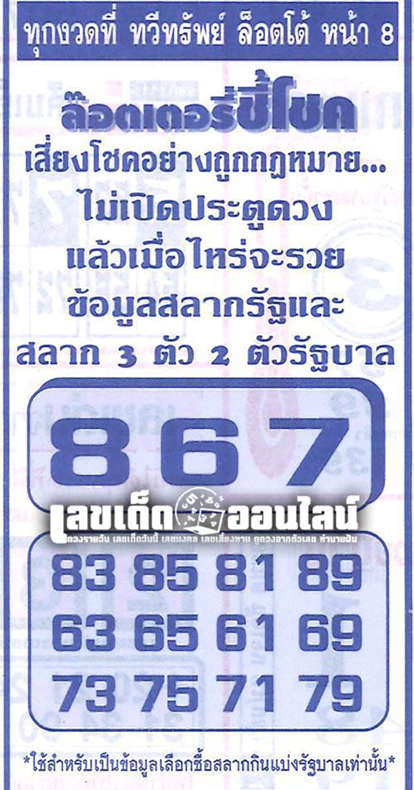 ล๊อตเตอรี่ชี้โชค 16 11 67 -"The lottery shows accurate luck. "