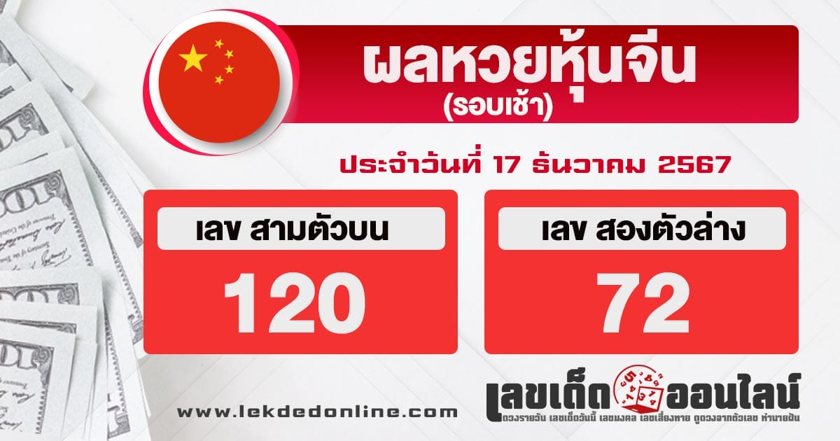 ผลหวยหุ้นจีนเช้า 17/12/67 -"Morning Chinese stock lottery results 17/12/67"