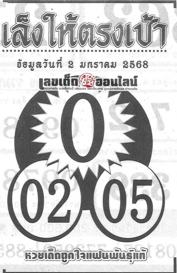 เลขเล็งให้ตรงเป้า 2 1 68-"Aim for the right number: 2 1 68"