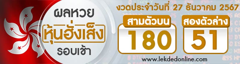 ผลหวยหุ้นฮั่งเส็งรอบเช้า 27/12/67-"Hang Seng Stock Results Morning"