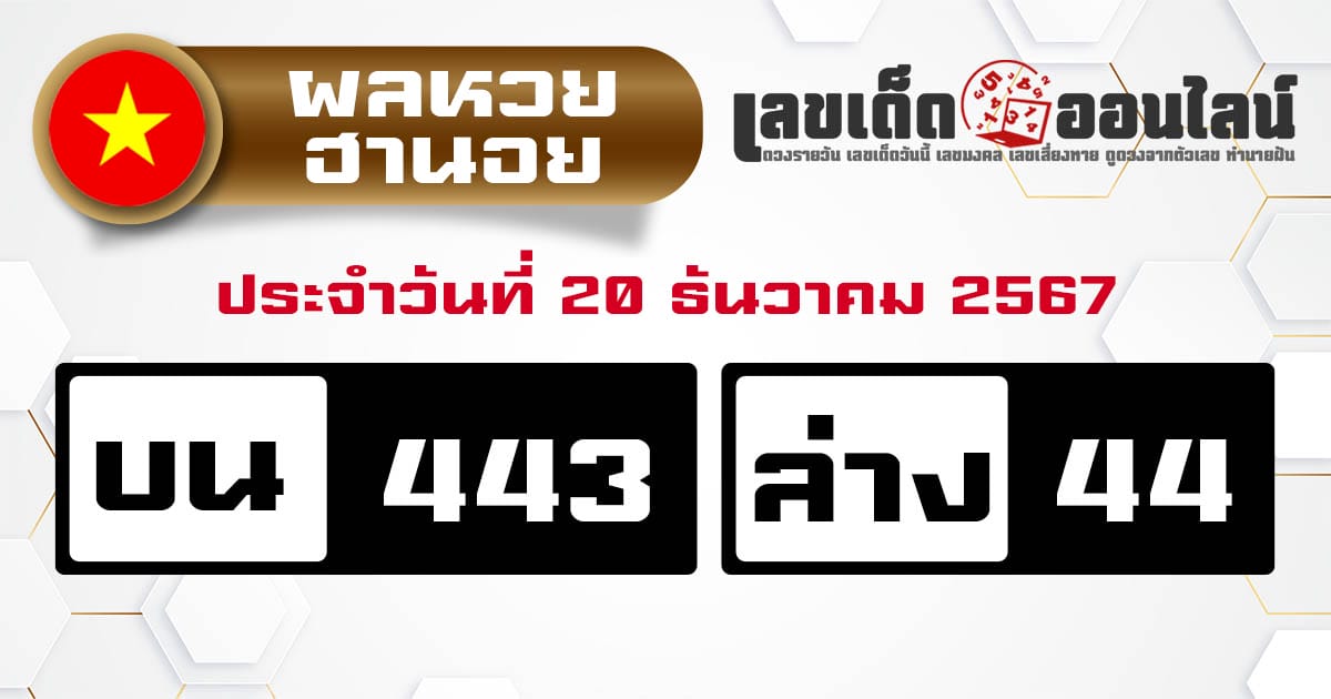 ผลหวยฮานอย 20/12/67-''Hanoi lottery results 20/12/67''